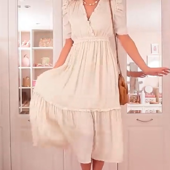 SOLD!! H&M | Cream Midi Satin Dress Sz XS - Picture 2 of 9